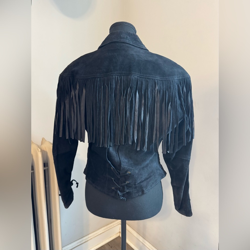 Genuine Leather Black Fringe Jacket - Picture 3 of 8